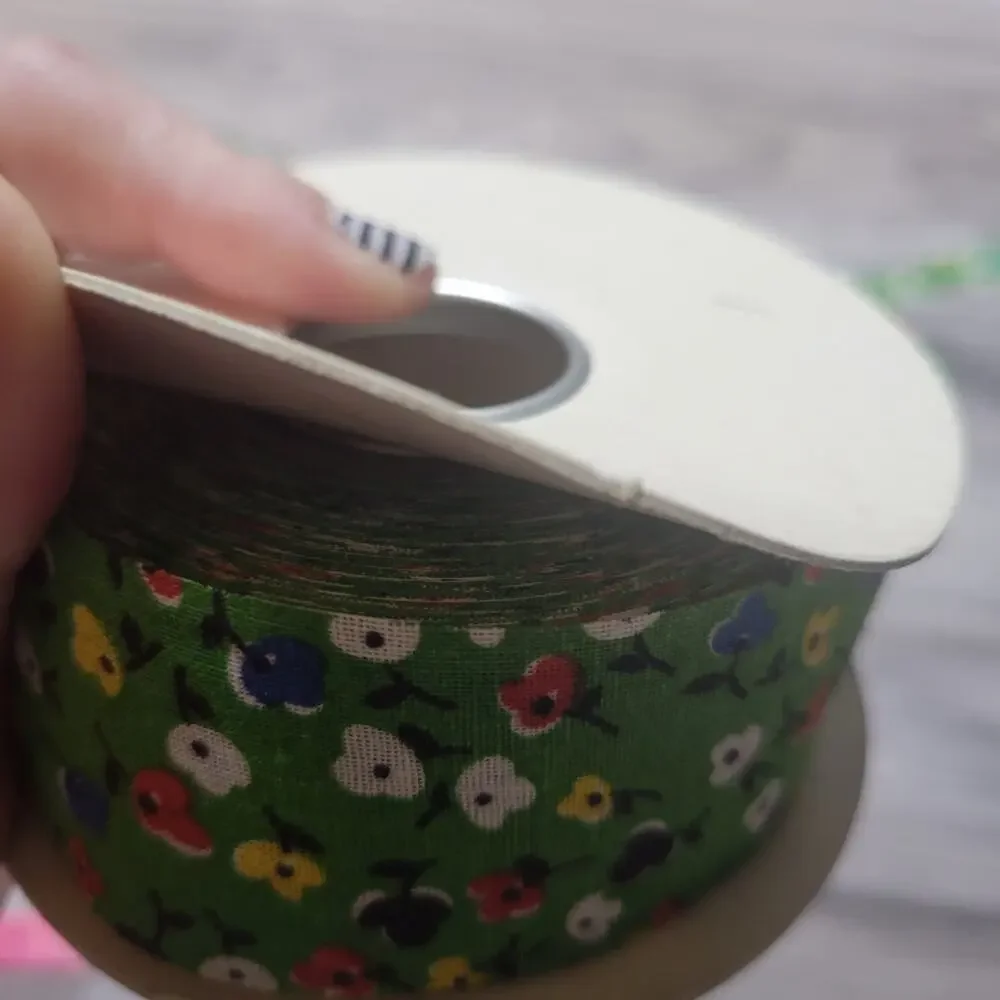 Vintage Calico Green Floral Print Cut Edge Ribbon (3 rolls)